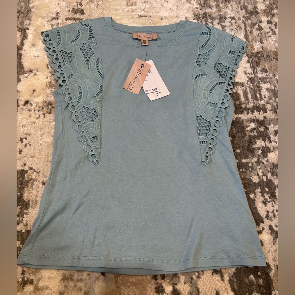 Philosophy Light Blue Lace-Trim Tank Top